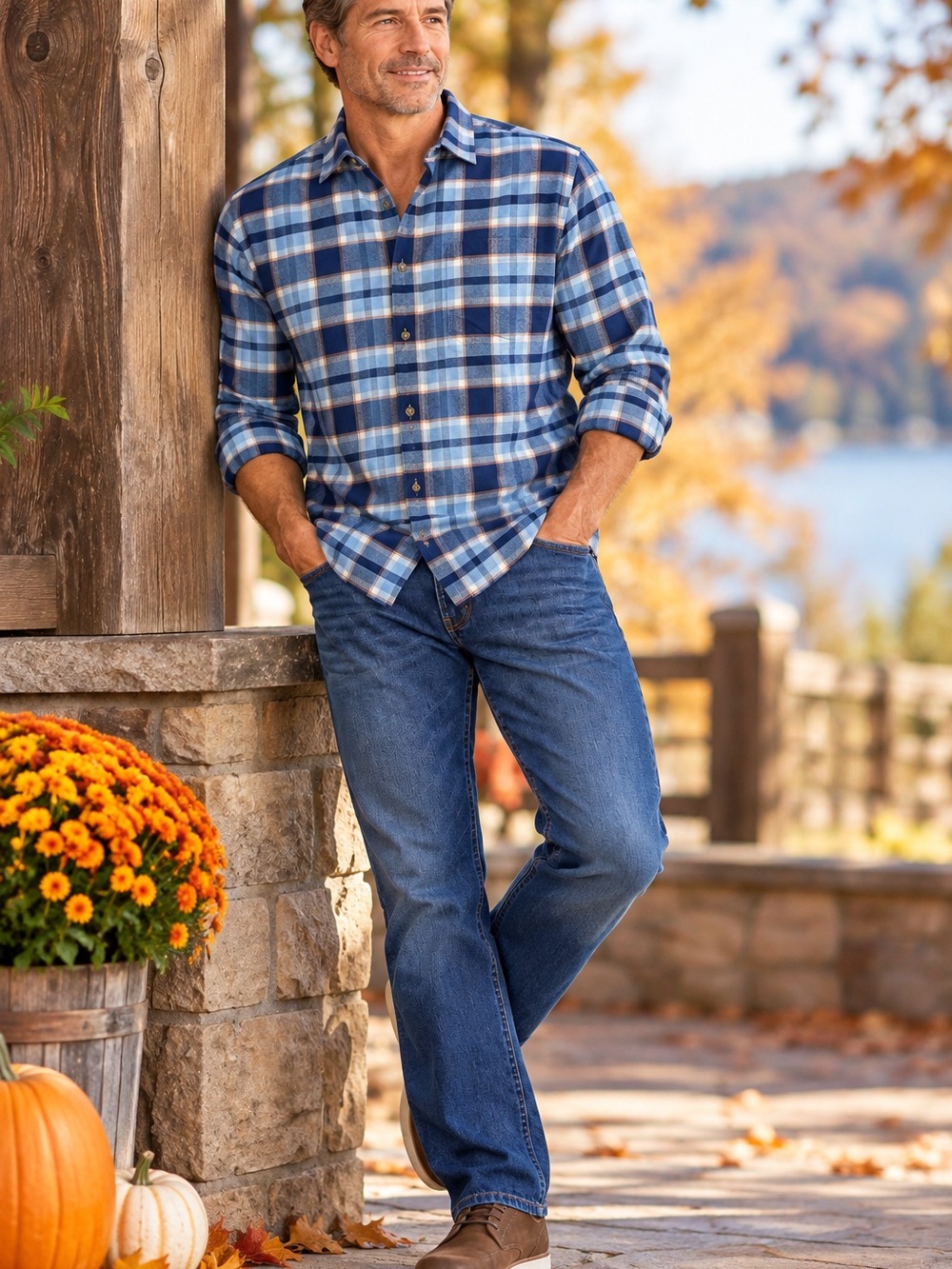 Johnnie-O Men’s Medium Blue Plaid Long Sleeve Button Down Shirt Cotton